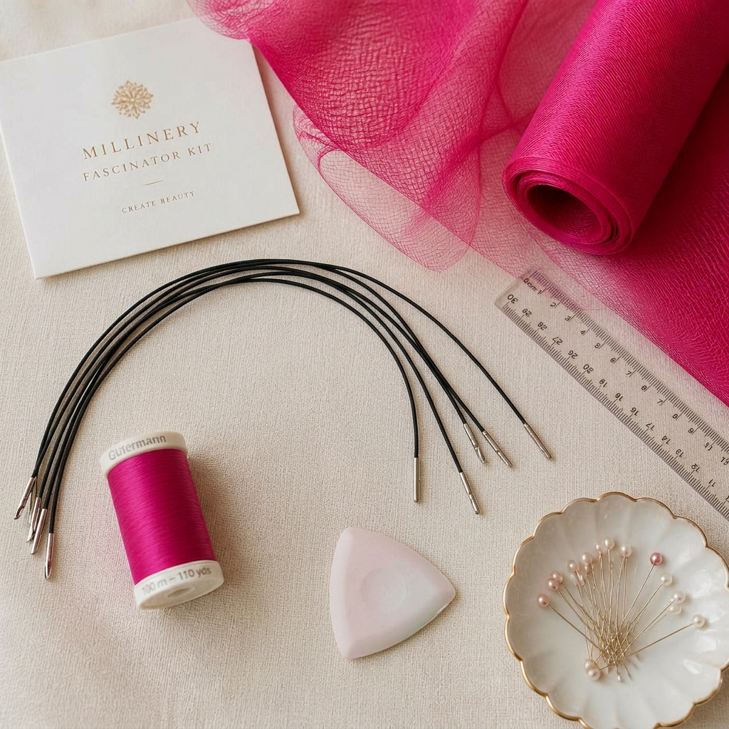 A luxury millinery fascinator kit on ivory linen
