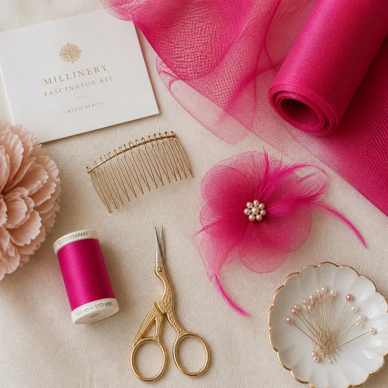 A luxury millinery fascinator kit on ivory linen